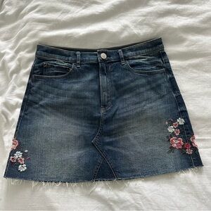 Blue Mini Denim Skirt with Embroidery